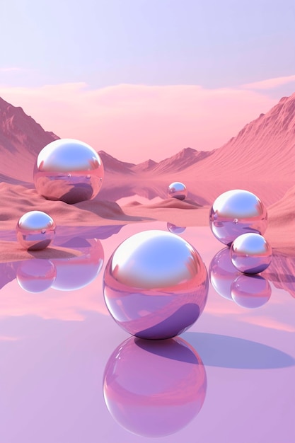 View of 3d modern sphere with desert landscape
