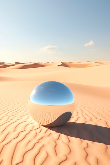 Free photo view of 3d modern sphere with desert landscape