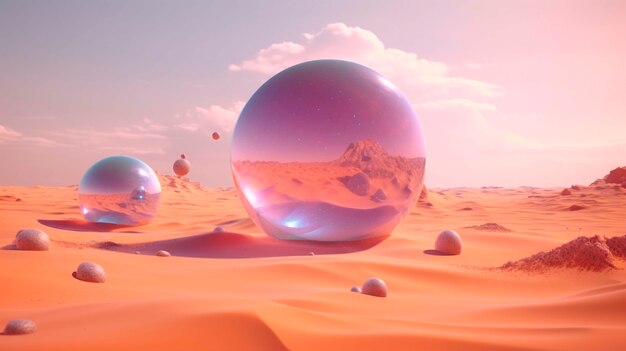 View of 3d modern sphere with desert landscape