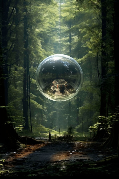 View of 3d modern sphere with nature landscape