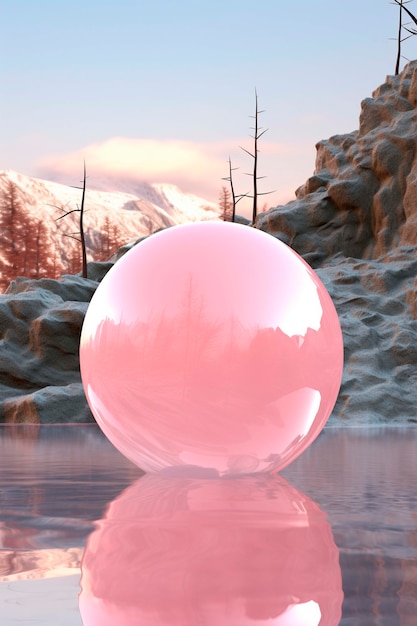 Free photo view of 3d modern sphere with water landscape