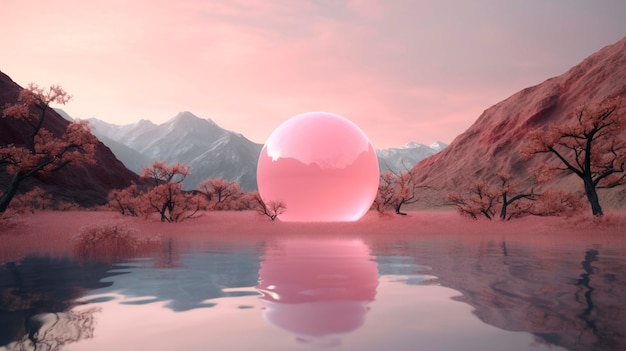 Free photo view of 3d modern sphere with water landscape