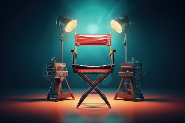 Free photo view of 3d movie director's chair