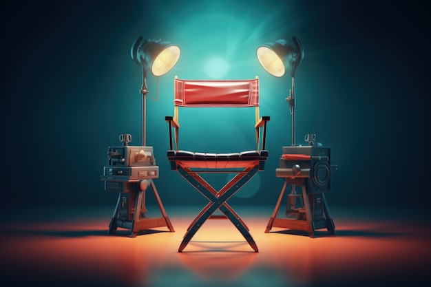 View of 3d movie director's chair