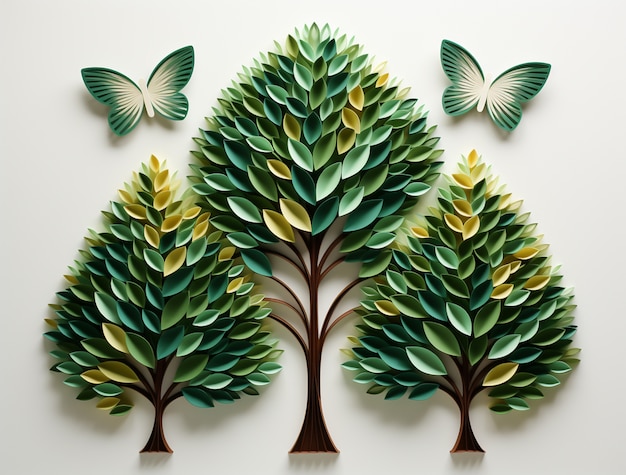 Вид деревьев в стиле 3D-бумаги