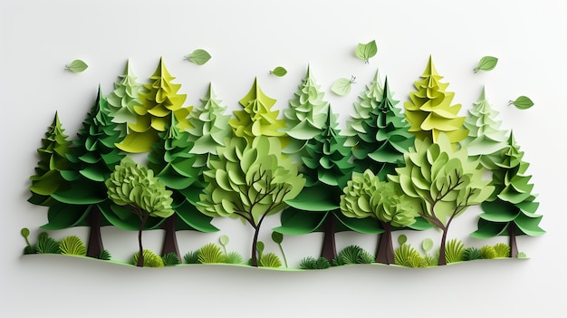 Вид деревьев в стиле 3D-бумаги