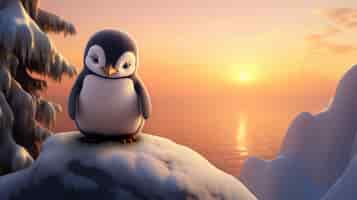 Free photo view of 3d penguin bird with nature landscape