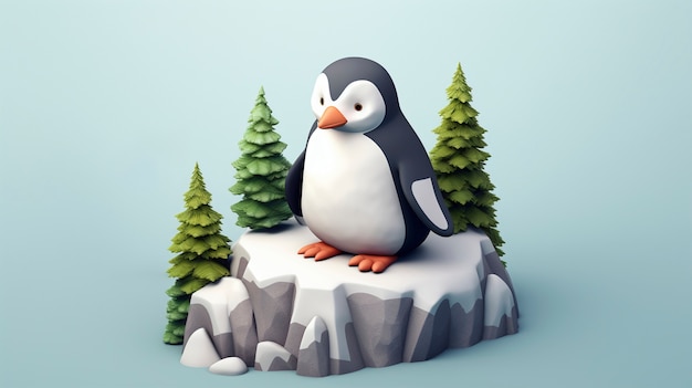 Free photo view of 3d penguin bird with nature landscape