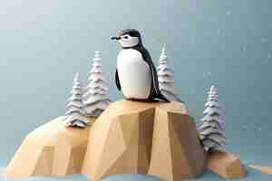 Free photo view of 3d penguin bird with nature landscape