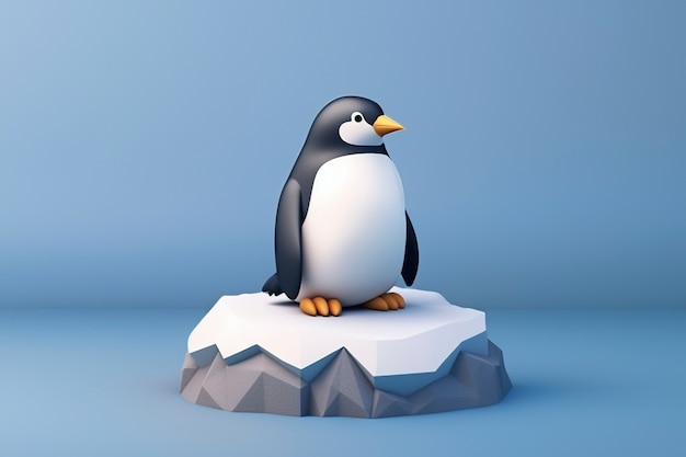 View of 3d penguin bird with nature landscape