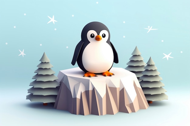 View of 3d penguin bird with nature landscape