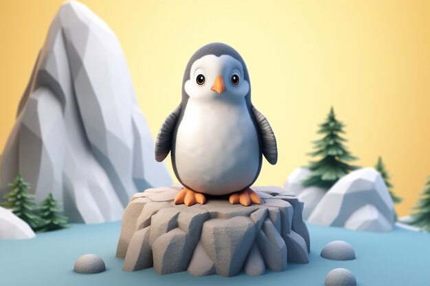 Free photo view of 3d penguin bird with nature landscape