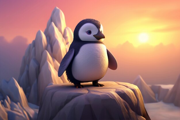 Free photo view of 3d penguin bird with nature landscape