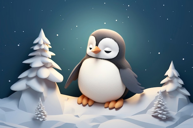 Free photo view of 3d penguin bird with nature landscape