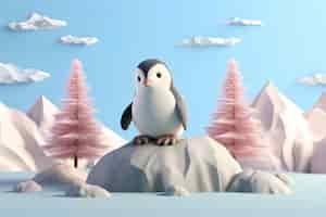 Free photo view of 3d penguin bird with nature landscape