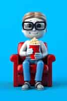 Free photo view of 3d person at the cinema with popcorn