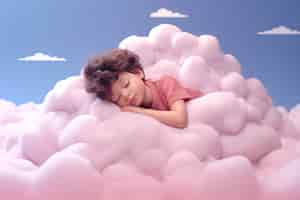 Free photo view of 3d person sleeping in clouds