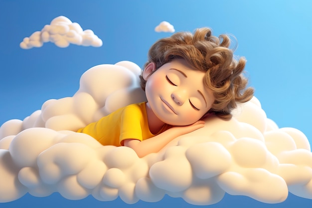 Free photo view of 3d person sleeping in clouds