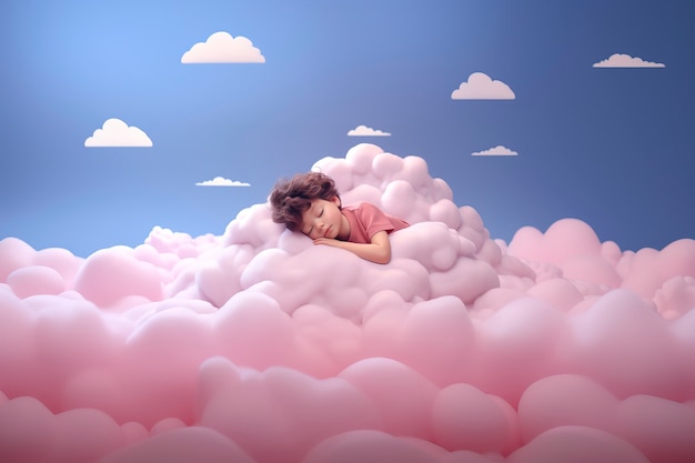 Free photo view of 3d person sleeping in clouds