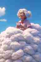 Foto gratuita vista di una persona 3d con nuvole soffici