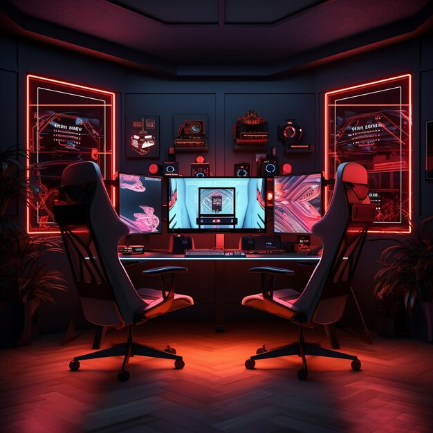 view of 3d personal computer with workstation