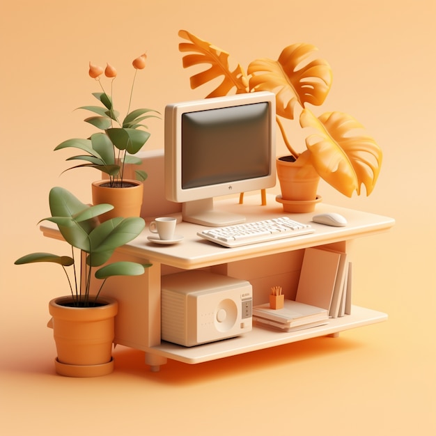 Free photo view of 3d personal computer with workstation