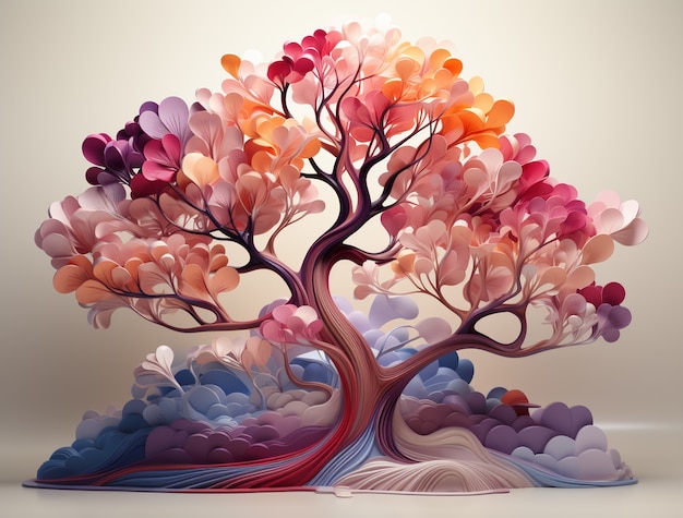 View of 3d pink blossom tree