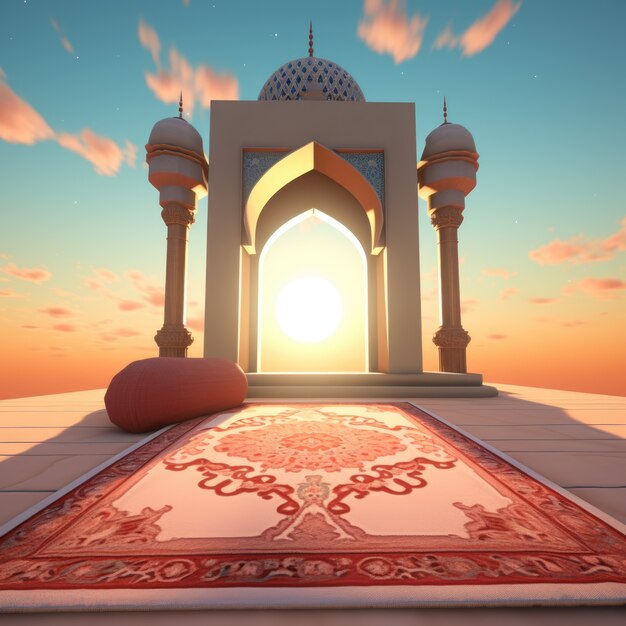 View of 3d place with mat for praying