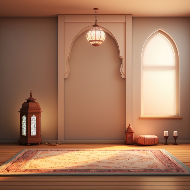 View of 3d place with mat for praying