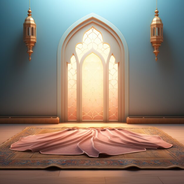 View of 3d place with mat for praying