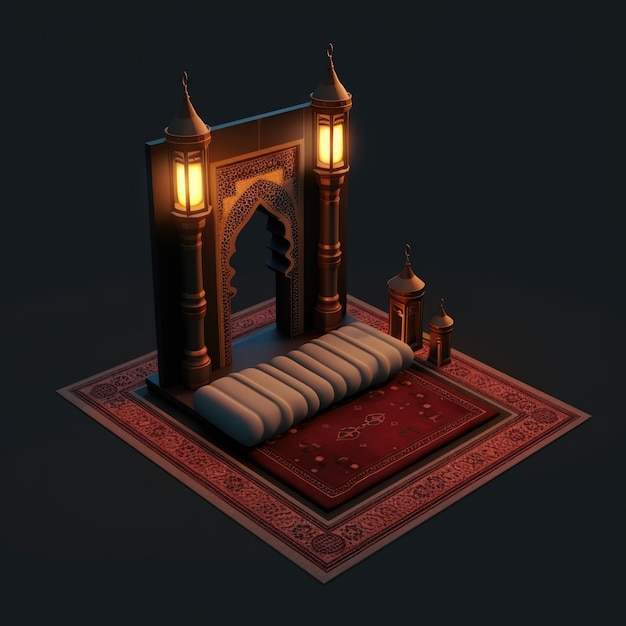 Free photo view of 3d place with mat for praying