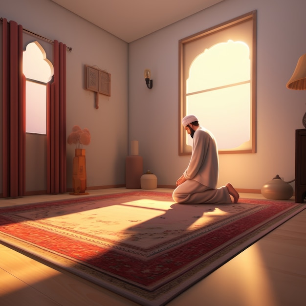 Free photo view of 3d place with mat for praying