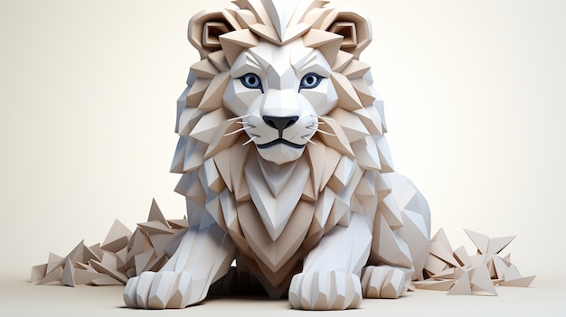 Free photo view of 3d poly lion with mane