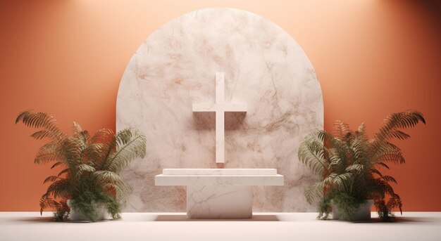 Free photo view of 3d religious cross with vegetation