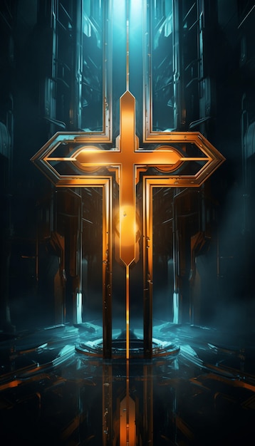 Free photo view of 3d religious tech cross