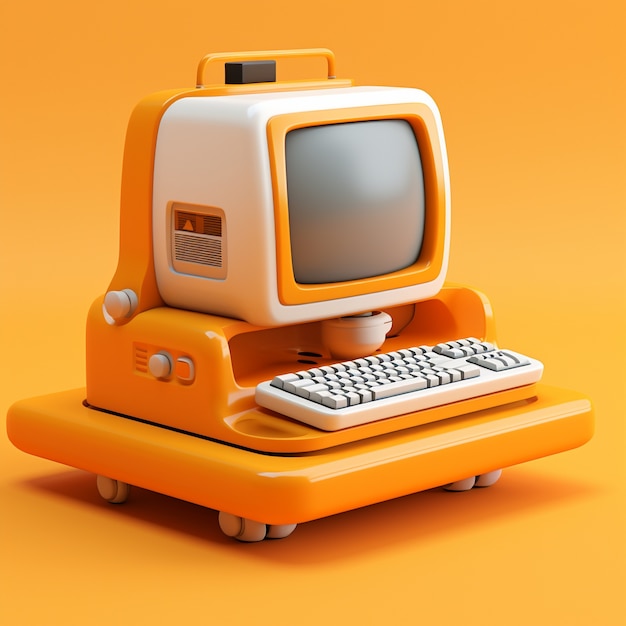 Free photo view of 3d retro computer with cathode-ray tube