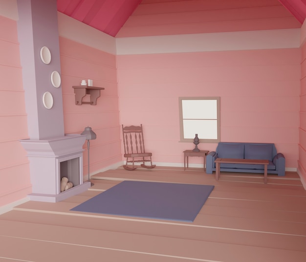 Free photo view of 3d room inside house