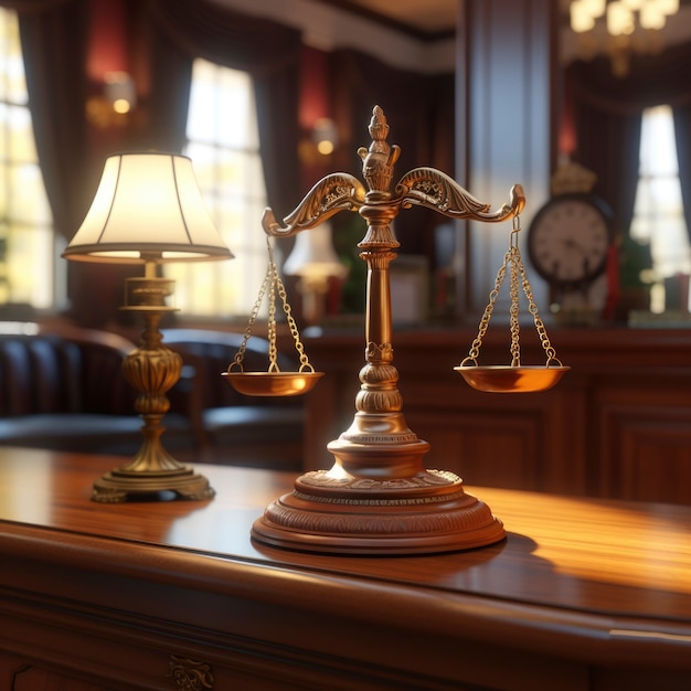 Free photo view of 3d scales of justice for lawyer's day