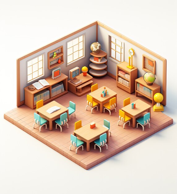 View of 3d school classroom