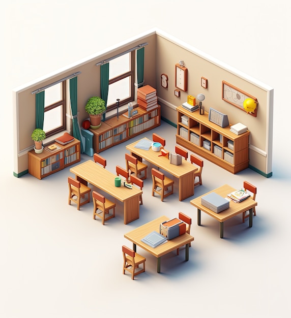 View of 3d school classroom