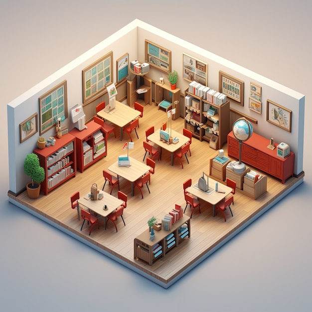 Free photo view of 3d school classroom