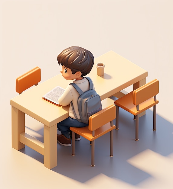 View of 3d school desk