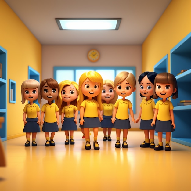 View of 3d school girls