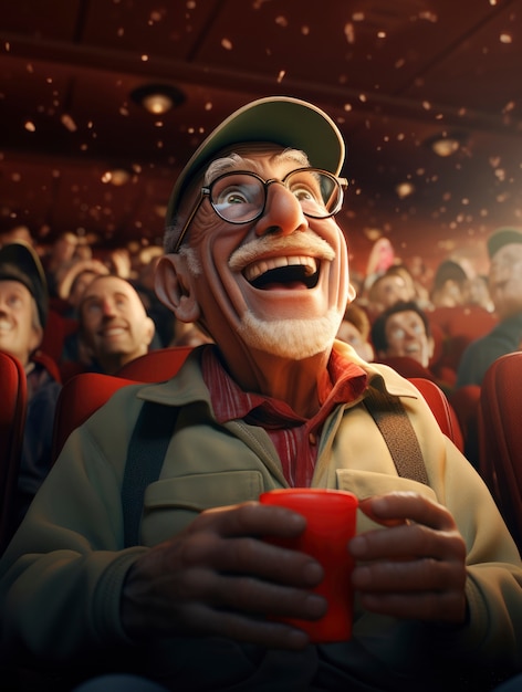 Free photo view of 3d senior man watching a movie