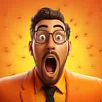 Free photo view of 3d shocked man with mouth wide open