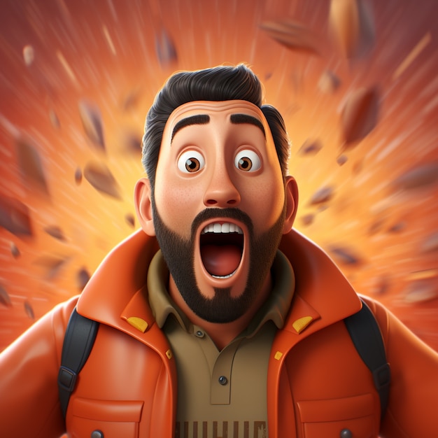 View of 3d shocked man with mouth wide open