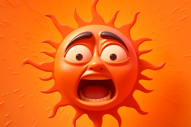 Free photo view of 3d shocked sun with simple background