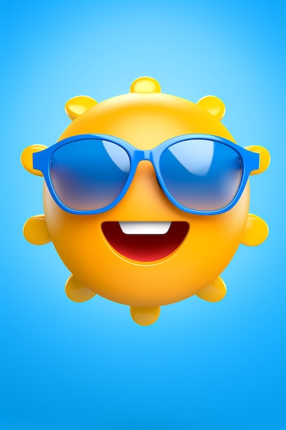 View of 3d smiley and happy sun with blue background