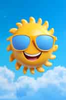 Free photo view of 3d smiley and happy sun with sky background
