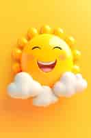 Free photo view of 3d smiley sun with simple background